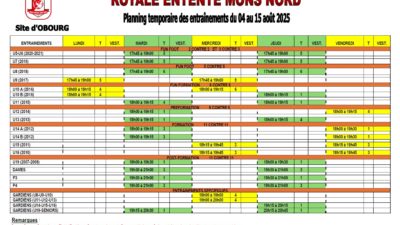 Planning temporaire des entraînements 2025.2026